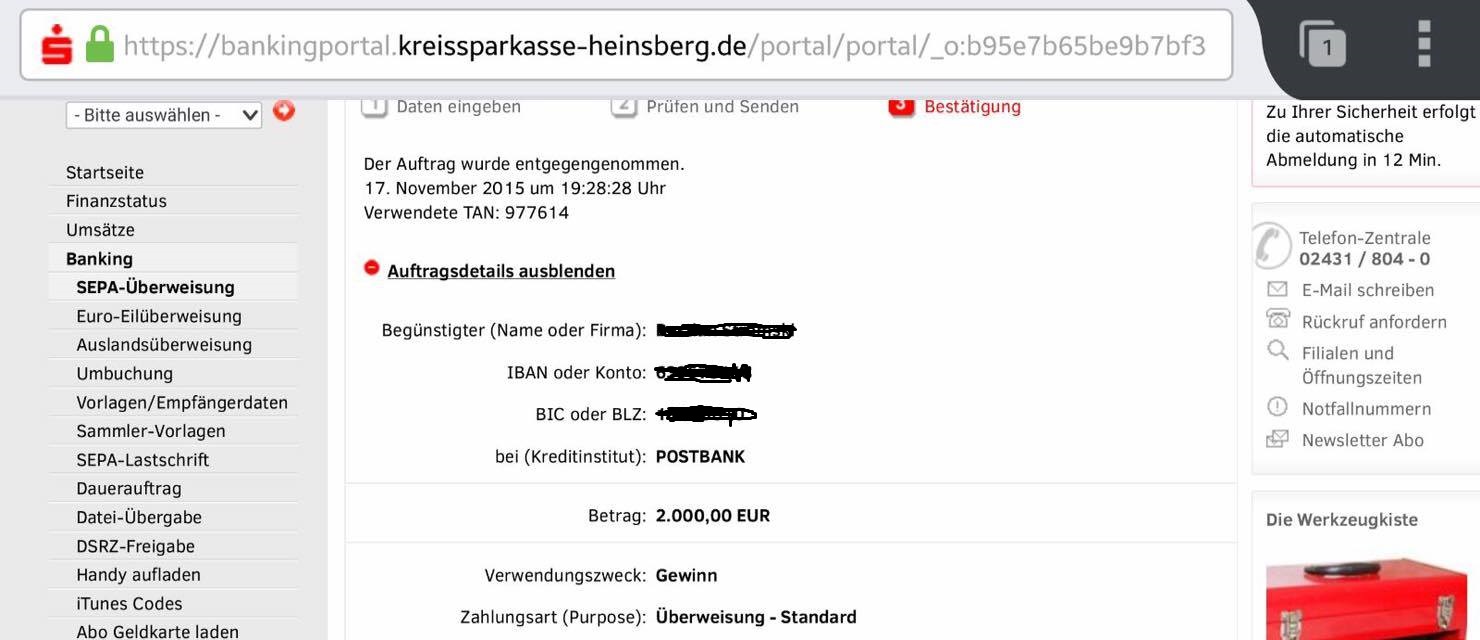Ist Die Sparkassen Uberweisung Echt Uberweisung Sparkasse Postbank