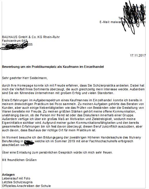 Ist diese Bewerbung für ein Praktikum okay ? (Anschreiben)