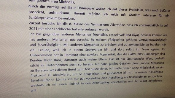 Ist Diese Bewerbung Fur Ein Schulerpraktikum Gut