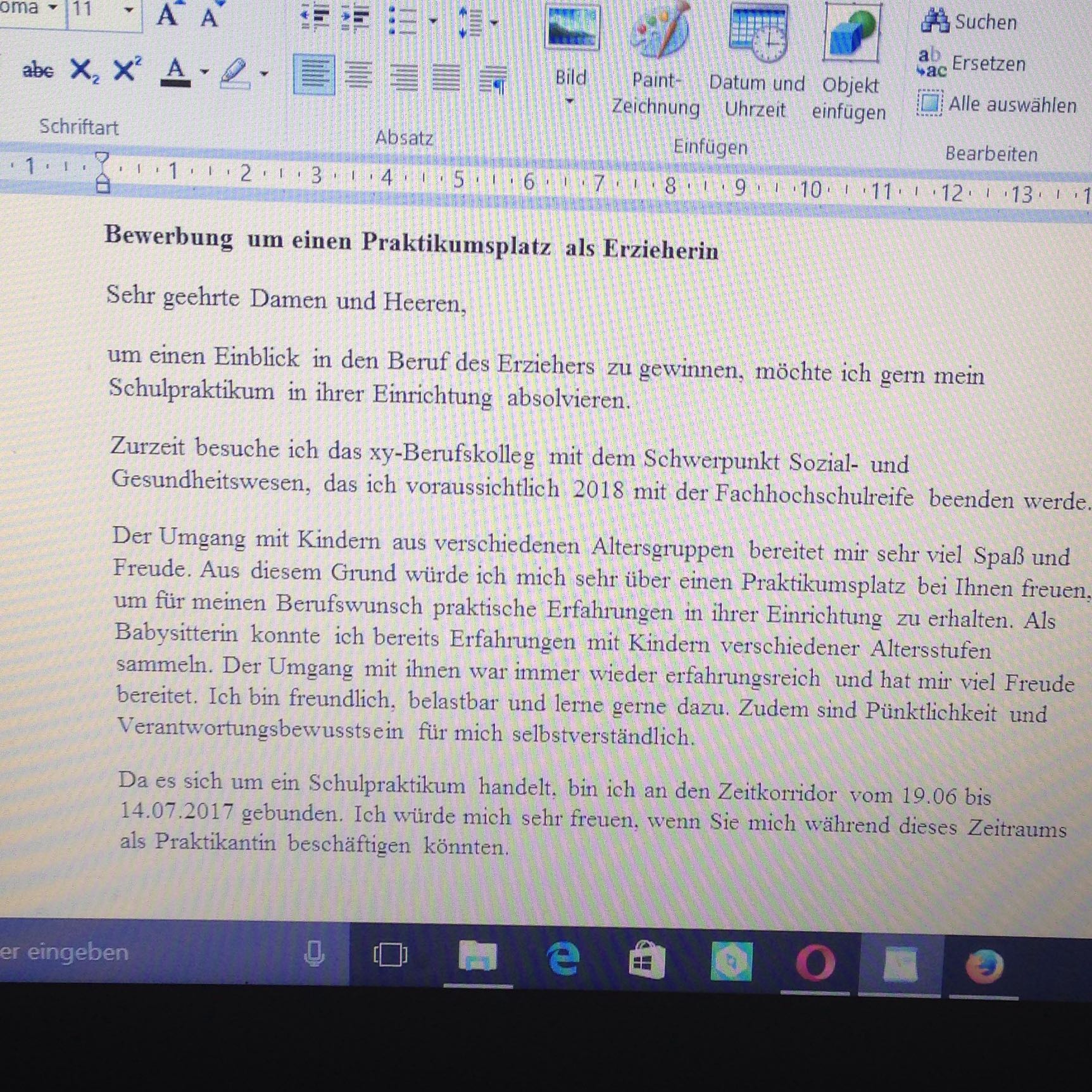 Ist Diese Bewerbung Gut Kindergarten Praktikum Deutsch Grammatik Lebenslauf Bewerbung Um Einen Praktikumsplatz Als Erzieherin