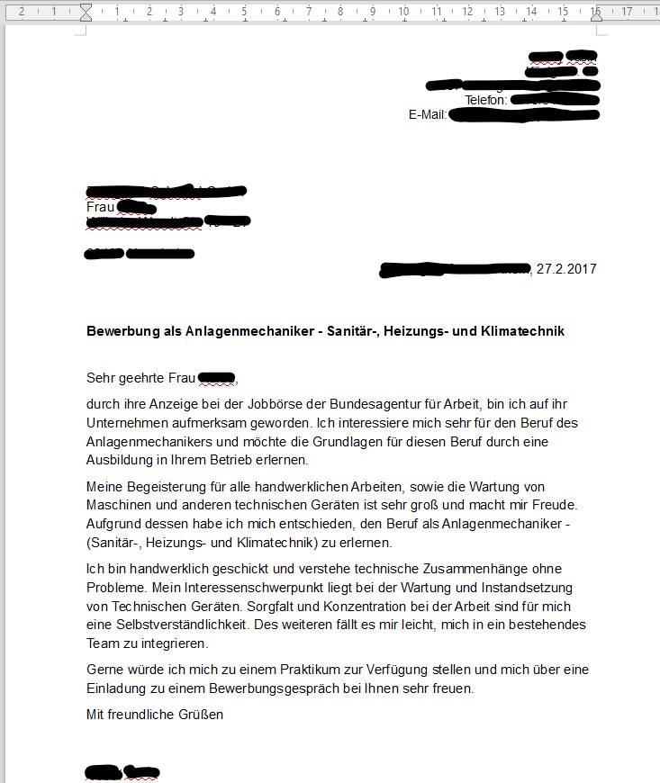 Ist Diese Bewerung Als Anlagenmechaniker In Ordnung Bewerbung Bewerbung Schreiben Anlagenmechaniker