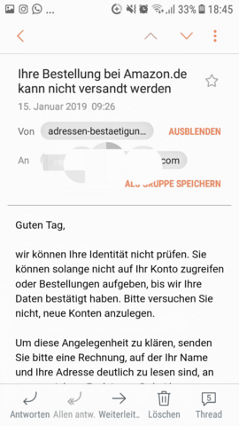 Ist Diese E Mail Von Amazon Fake Und Soll Ich Meine Daten An Diese E Mail Senden Computer