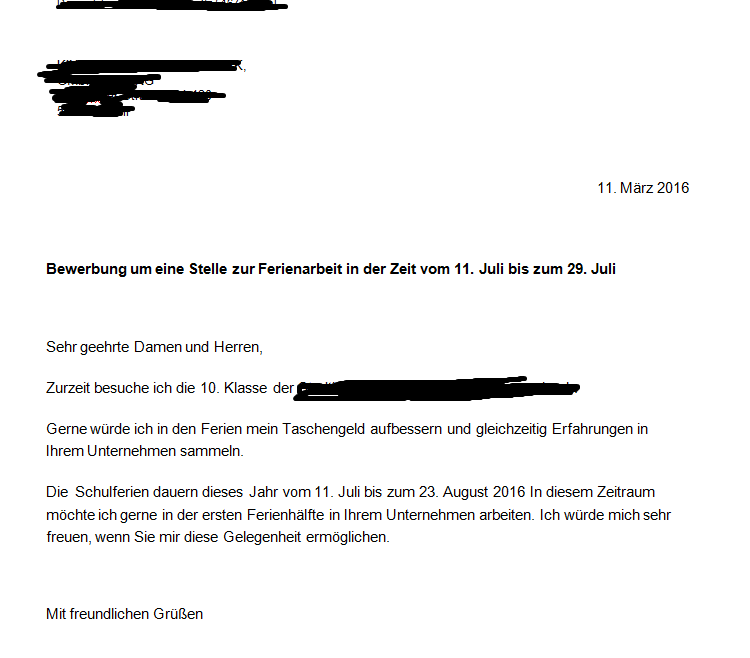 Ist Diese Ferienarbeits Bewerbung In Ordnung Arbeit Ferienjob