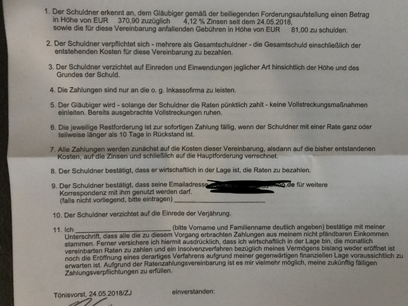 Ist Diese Vereinbarung Vom Inkasso Rechtens Rechnung Schulden