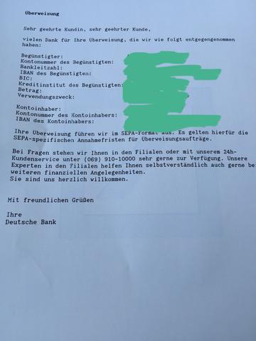Ist Dieser Deutsche Bank Beleg Echt Uberweisung Sparkasse Original