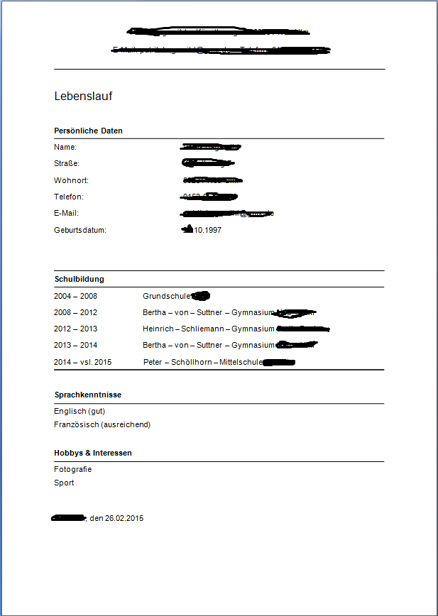 Ist Dieser Lebenslauf Ausreichend Fur Eine Weiterfuhrende Schule Bewerbung Schulische Laufbahn Lebenslauf