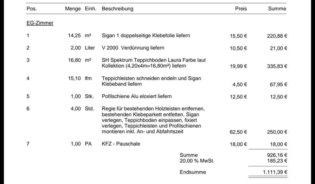 Ist dieser Preis für eine Teppichverlegung angemessen oder zu teuer ...