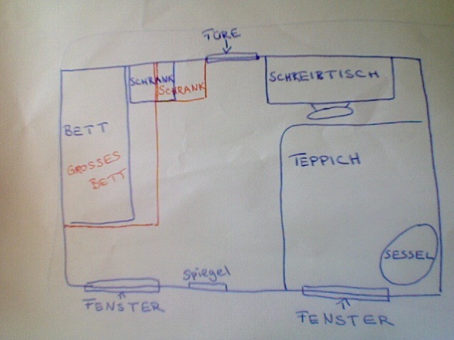 Ist dieses bett für mein zimmer zu gross? optisch! (siehe plan ...