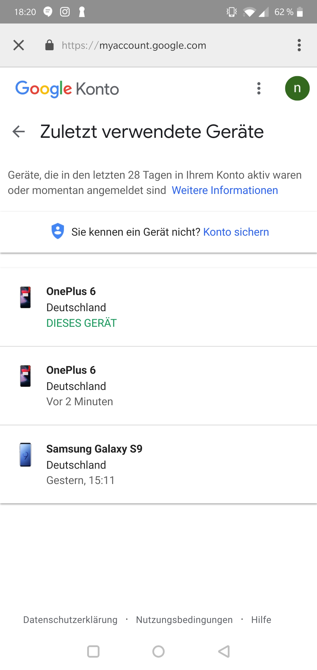 Ist dieses Gerät nicht mit meinem Google Konto angemeldet? (Handy