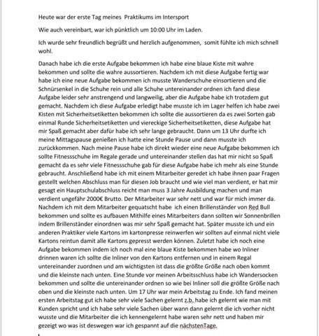 Ist Das Gut Fur Ein Tagesbericht Schule Praktikum