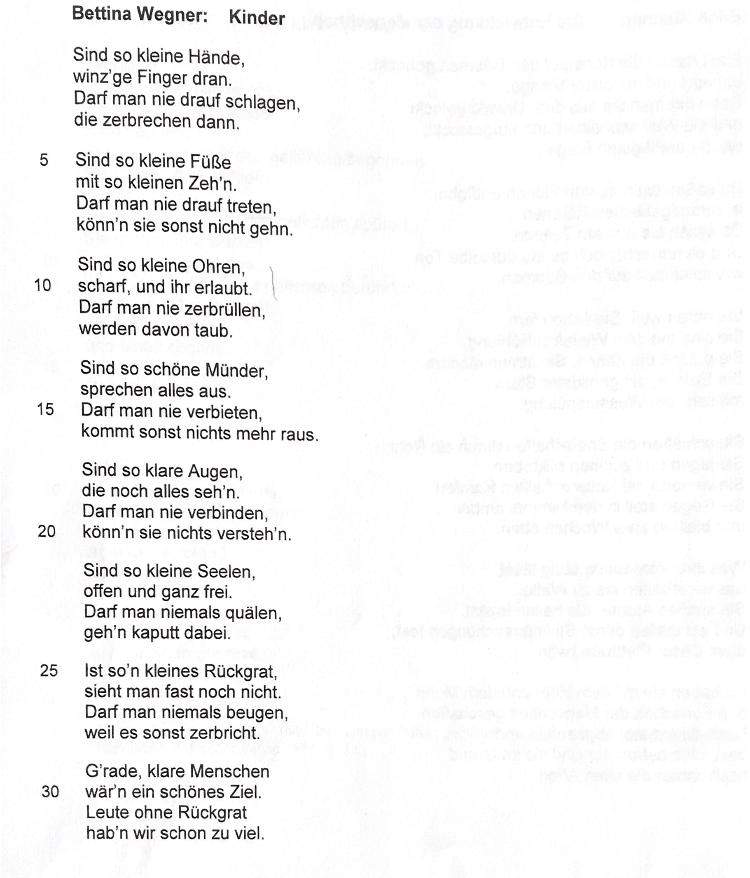 Ist in diesem Text lyrisches Subjekt vorhanden und was für Strophen Inhalte kann man erkennen ...