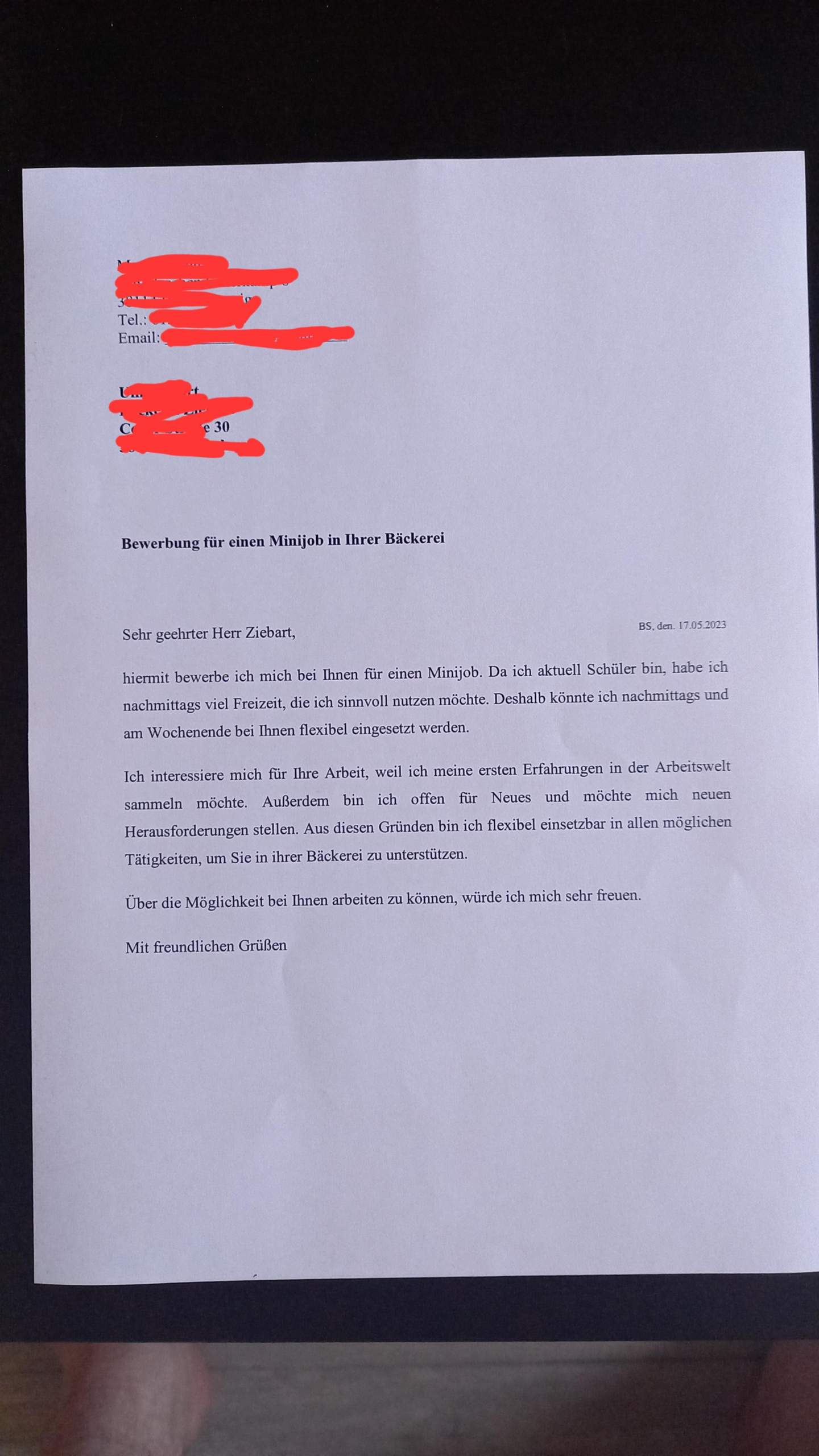 Ist meine Bewerbung ausreichend? (Minijob, Lebenslauf, Bewerbungsschreiben)