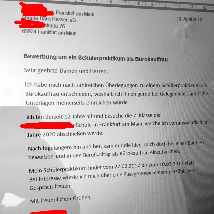 Ist Meine Bewerbung Fur Ein Schulerpraktikum Gut Tipps Kritik