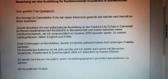 - (Schule, Bewerbung)
