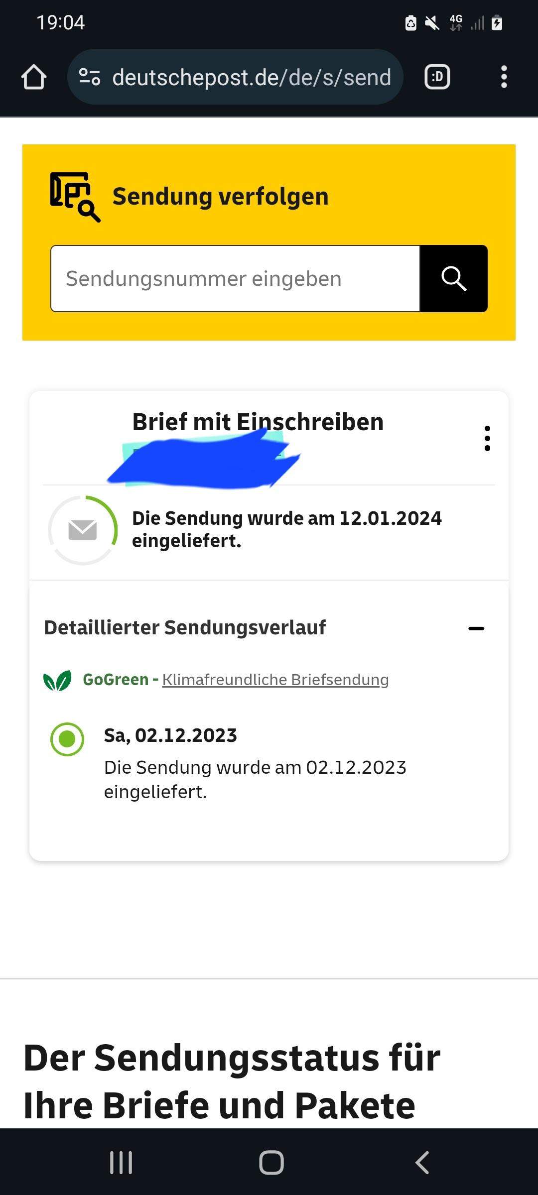 Ist meine Sendung wieder gefunden wurden? (Post, Brief, Einschreiben)