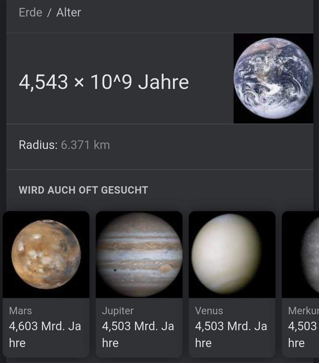 Planet Erde im Vergleich zum Mars