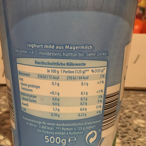Nährwertangaben Magermilch Joghurt Mild 0,1% - (Gesundheit und Medizin, Gesundheit, Ernährung)