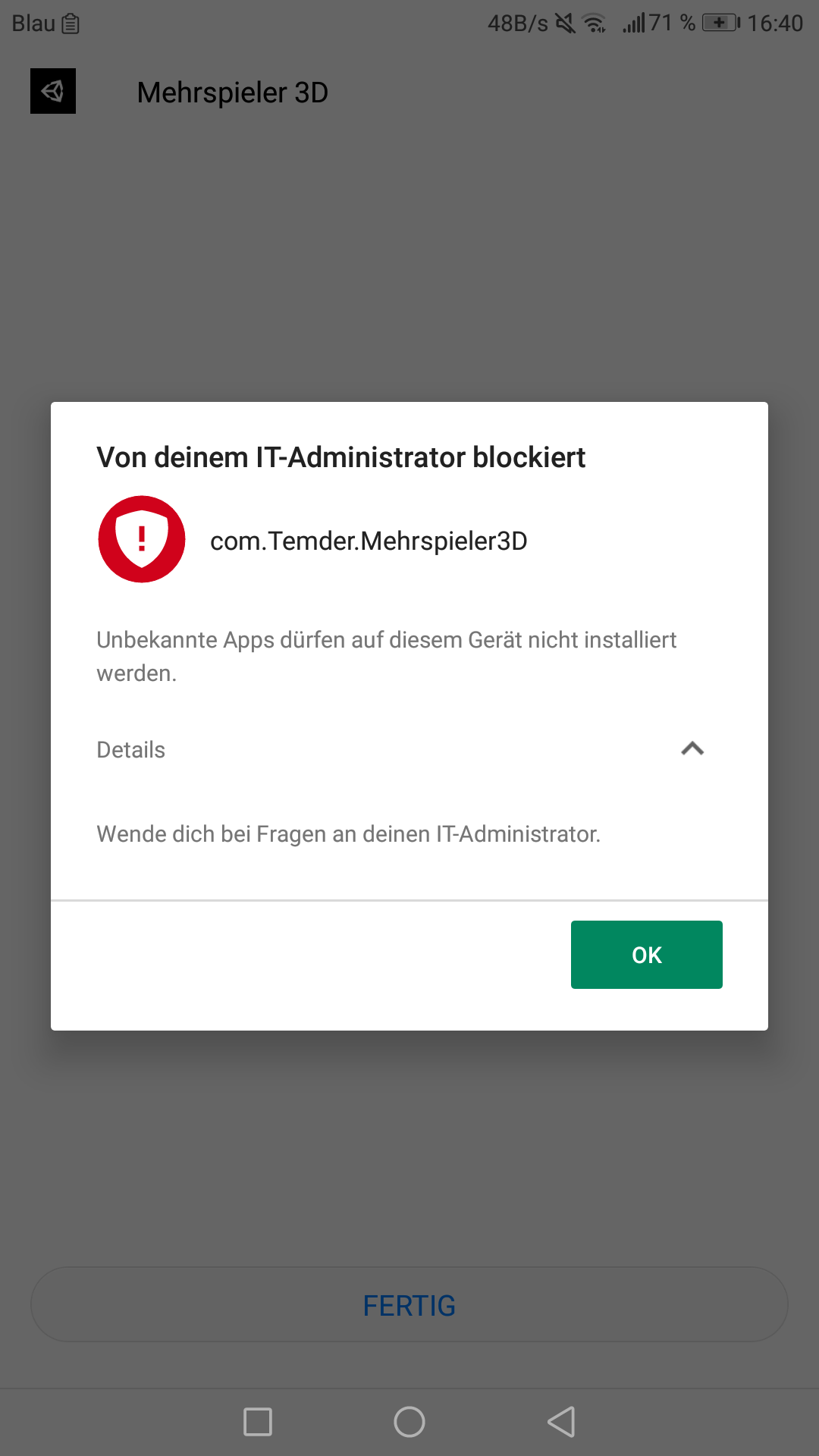 ITAdministrator blockiert die Installation von Apps? (Handy)