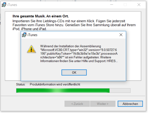Fehlermeldung - (Apple, iTunes, Windows 10)