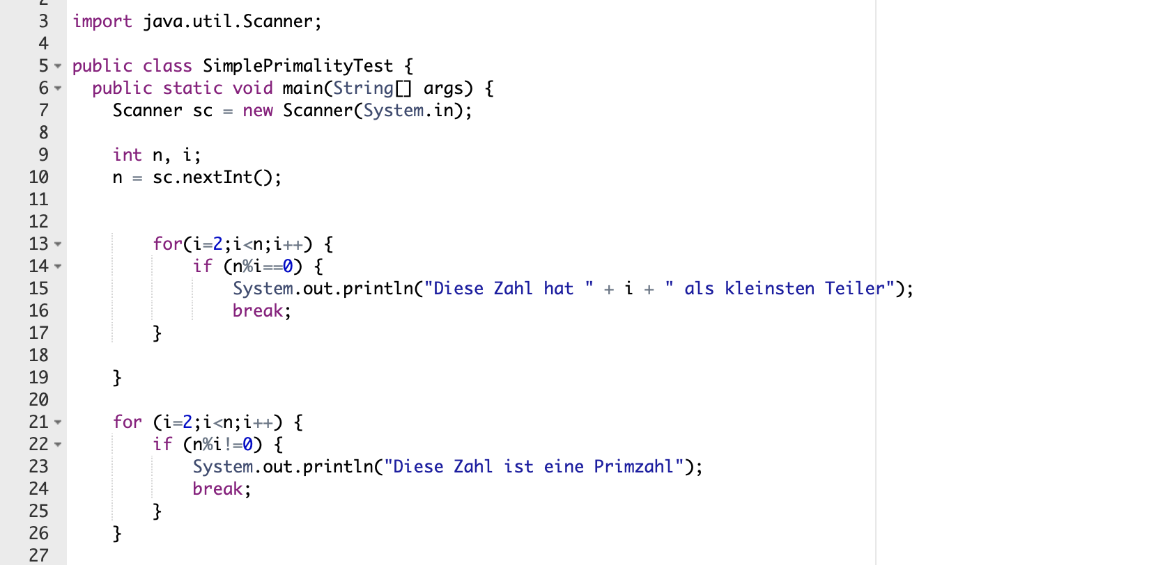 Java programm primzahlen ermitteln geht nicht ganz computer