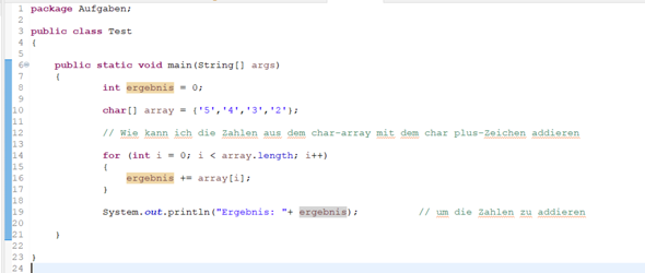 Java Werte eines char array addieren? (Computer, programmieren, Informatik)