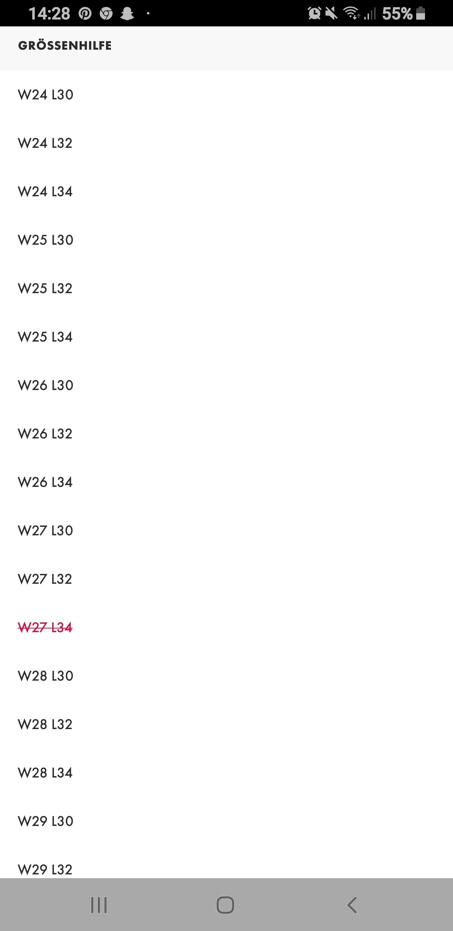 Jeans Grosse Hose Grossentabelle