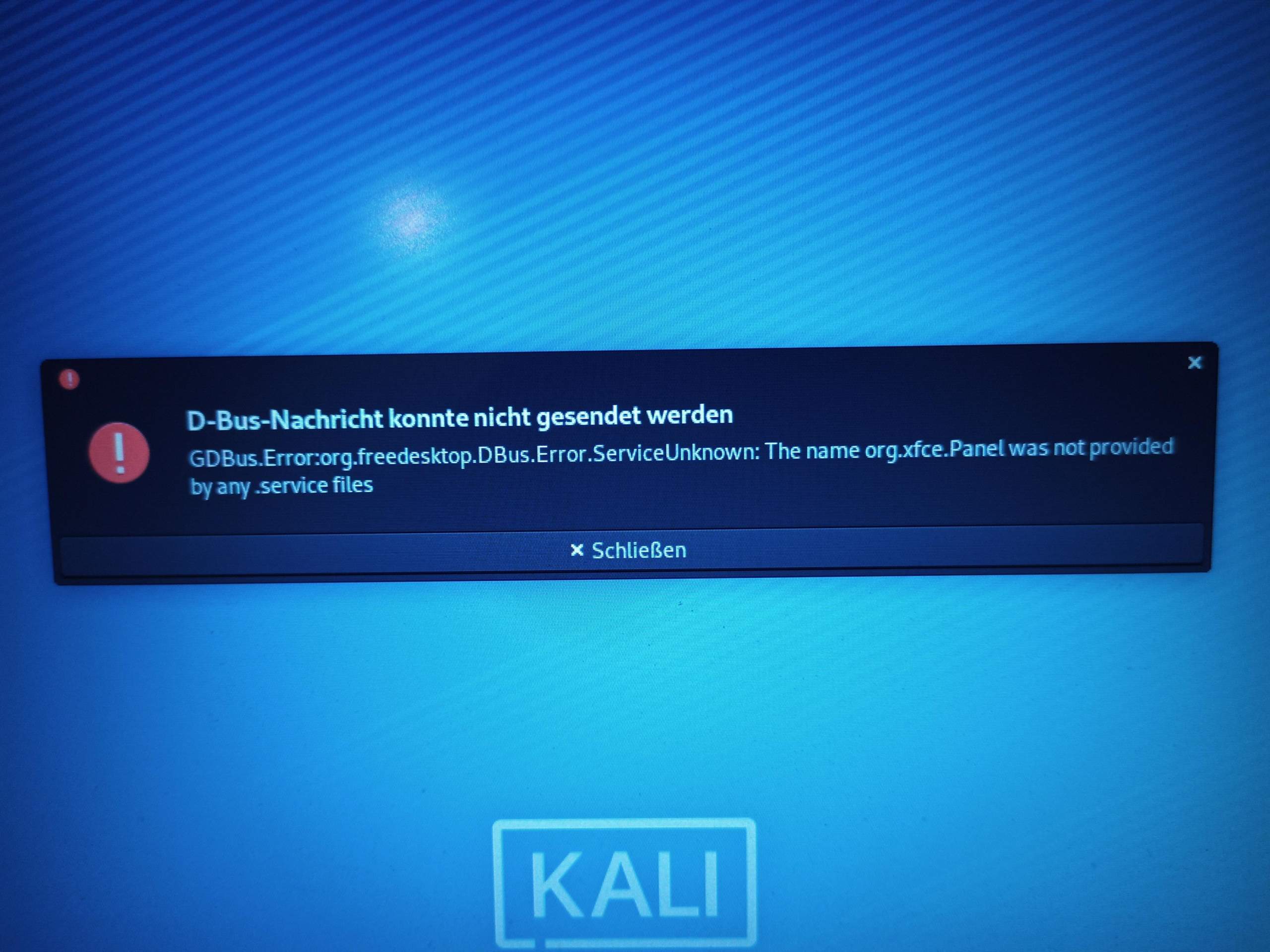 Kali Linux zeigt Desktop nicht mehr an,keine Symbole und Taskleiste