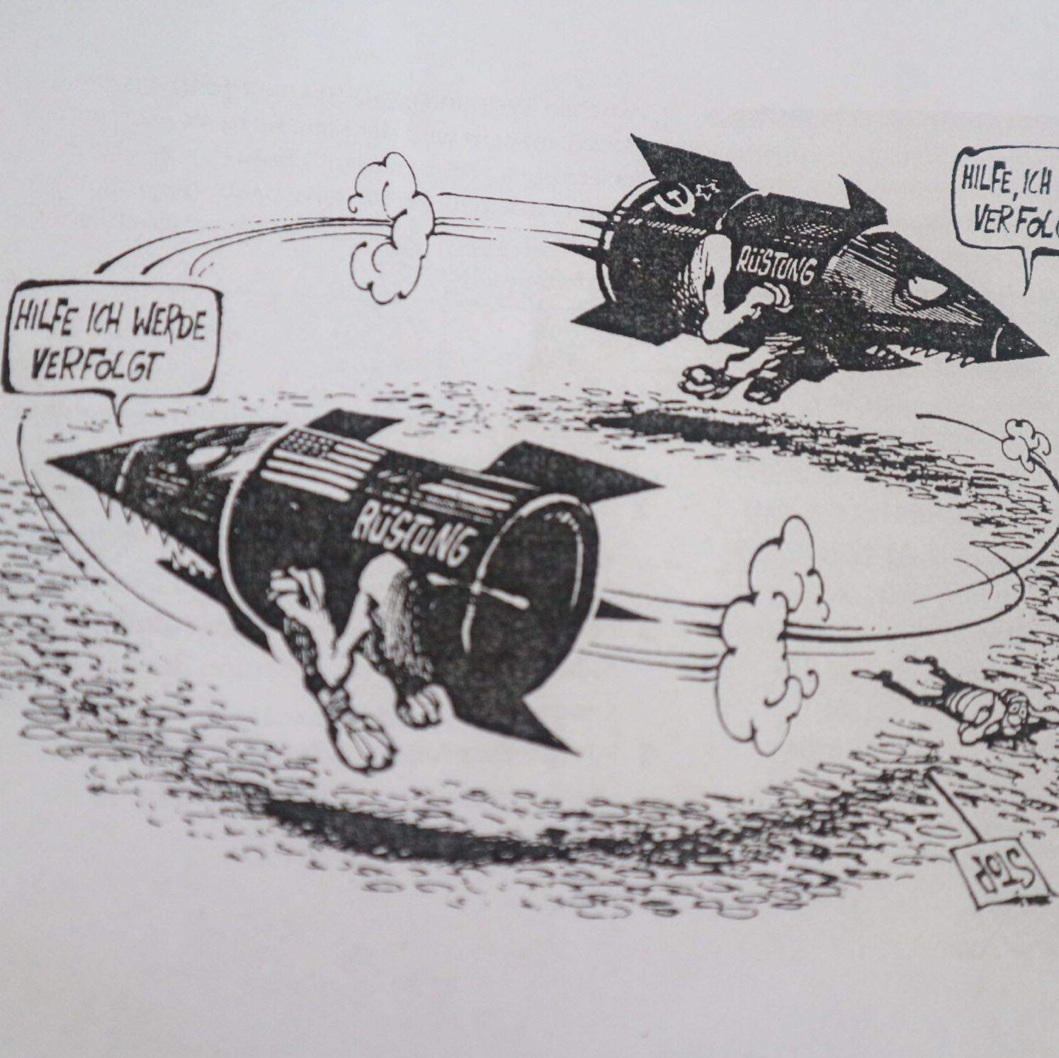 Wettrennen Im Weltall Politische Karikatur Zum Kalten Krieg Wettlauf
