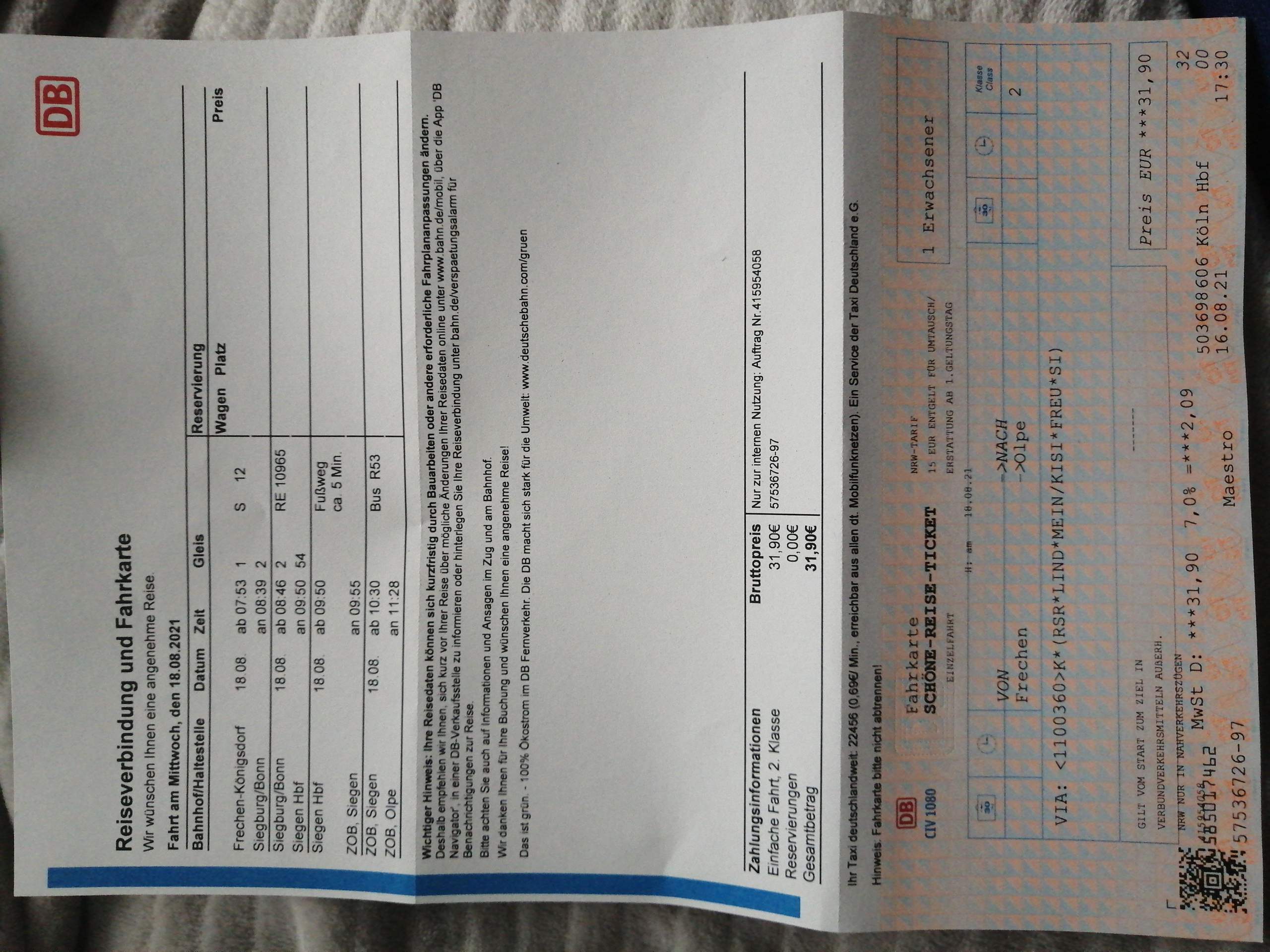 Kann ich mit meinem Bahn Ticket früher und paar Stationen