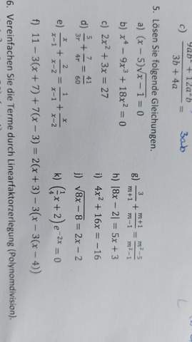 Kann jemand die Gleichung von Aufgabe a) lösen?