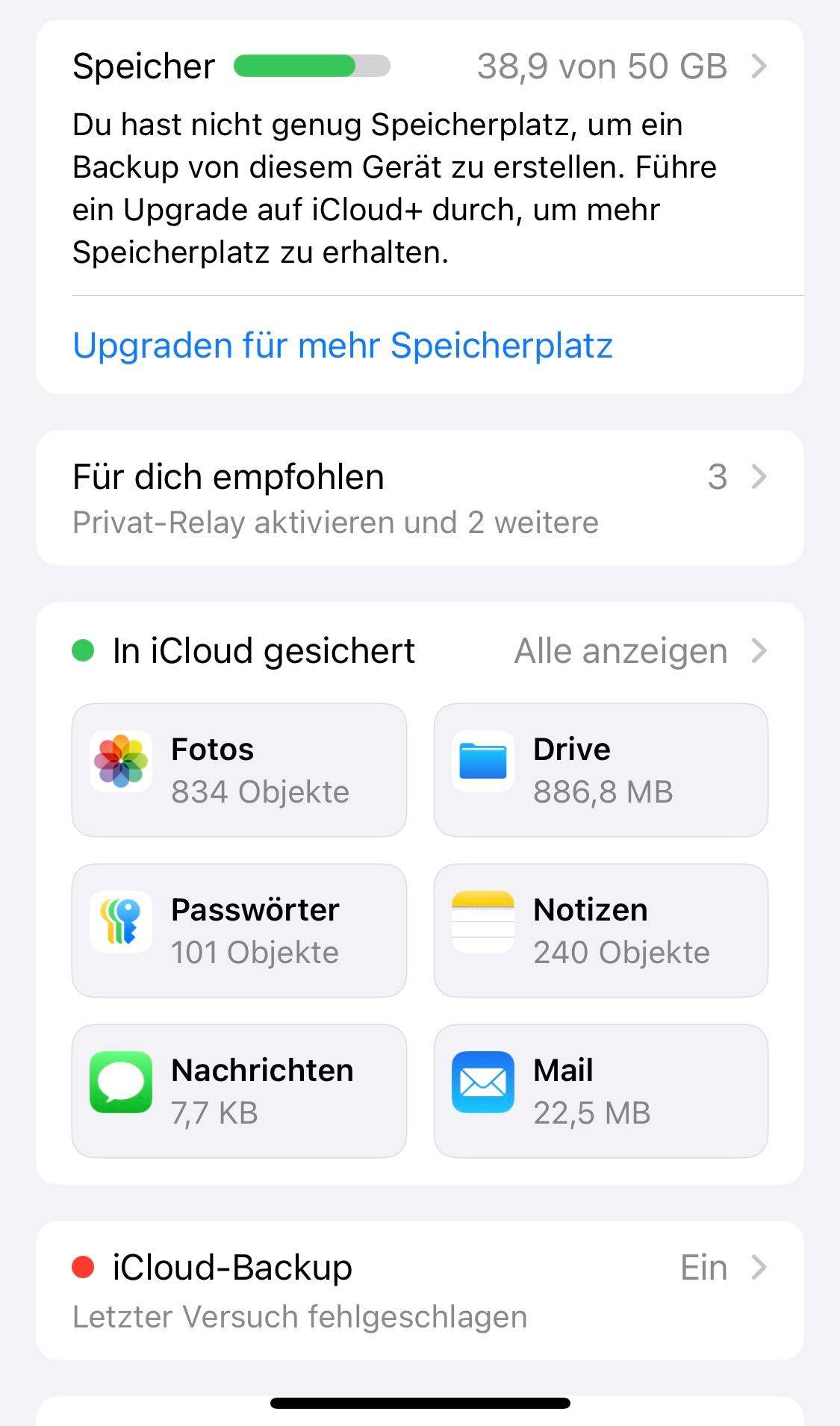 Derzeit Kann Kein Icloud Speicherplatz Upgrade Durchgeführt Werden Kann kein Backup durchführen bei iCloud. Liegt es am iPhone selbst? (Apple)