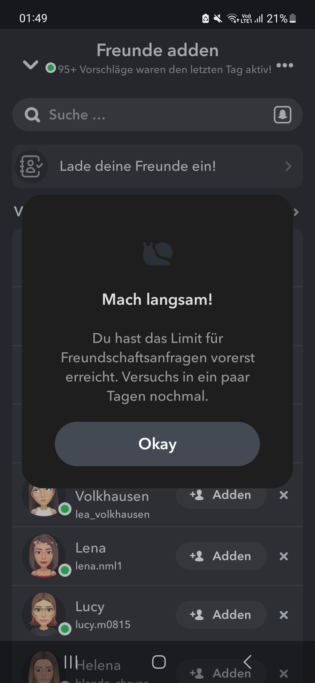 Kann keine Freunde mehr Adden auf Snapchat?