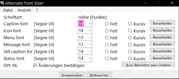 Kann man in Windows 10 OHNE Skalierung die Schriftgröße ändern?