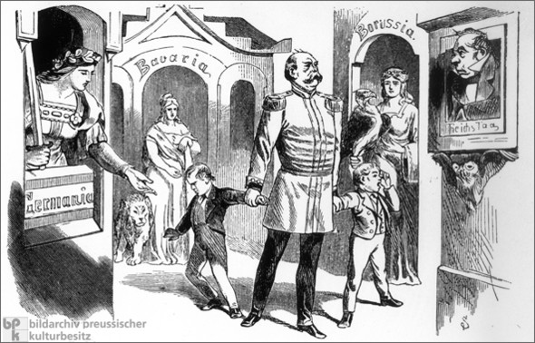 Bismarck führt Elsaß und Lothringen ins Reich ein (1871) - (Karikatur, Bismarck)