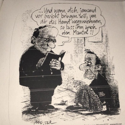 Das Foto der Karikatur ( hat wahrscheinlich etwas mit der bergpredigt zu tun )  - (Schule, Wissen, Karikatur)