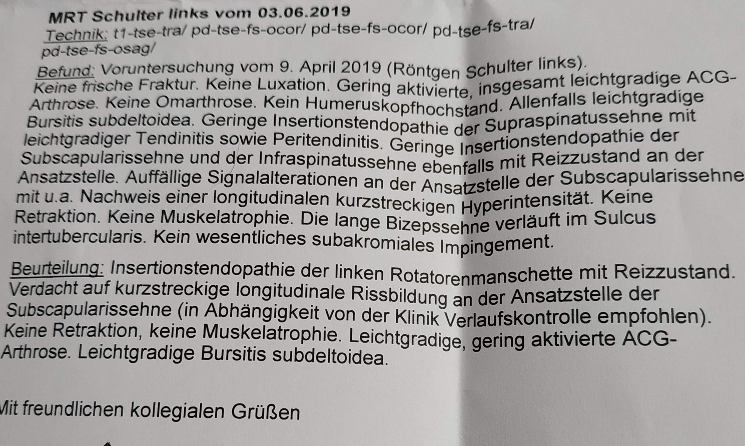 Kann mir einer diesen Befund (MRT Schulter ) verständlich übersetzen? (Gesundheit und Medizin