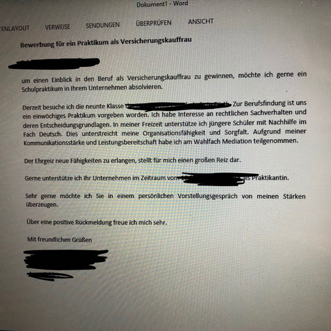 Kann Mir Jemand Bei Meinem Anschreiben Als Versicherungskauffrau Helfen Beruf Bewerbung Praktikum
