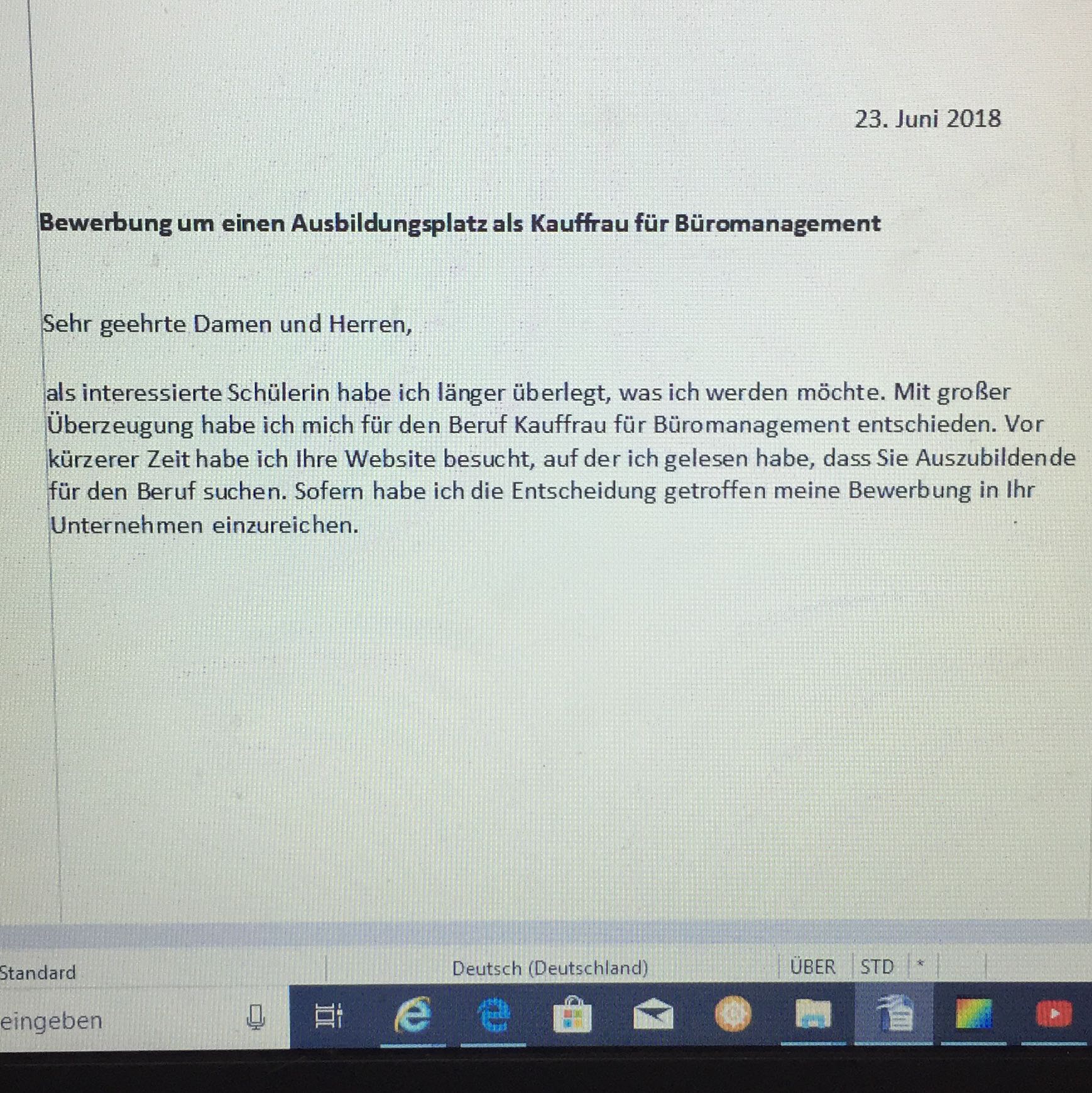 Kann Mir Jemand Bei Meiner 1 Bewerbung Helfen Schule Deutsch Ausbildung Und Studium