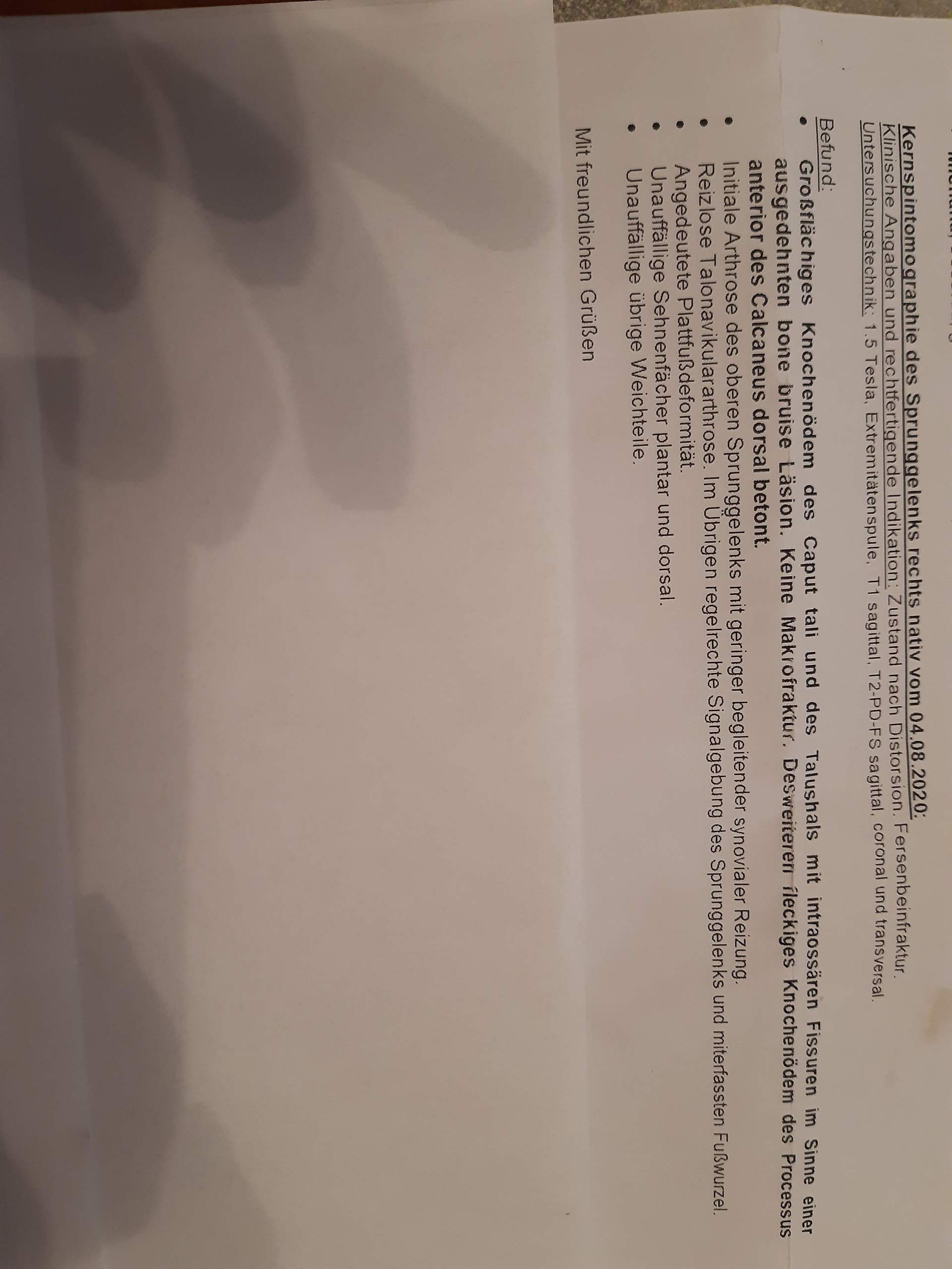 Kann mir jemand meinen Befund vom MRT des fußes erklären? (Gesundheit und Medizin, Fußschmerzen