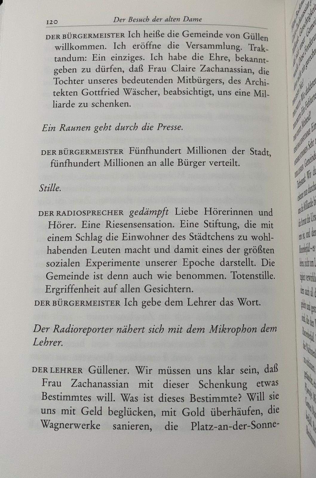 Analyse Der Besuch Der Alten Dame Kann mir jmd bei der Analyse vom einem Abschnitt „Der Besuch der alten