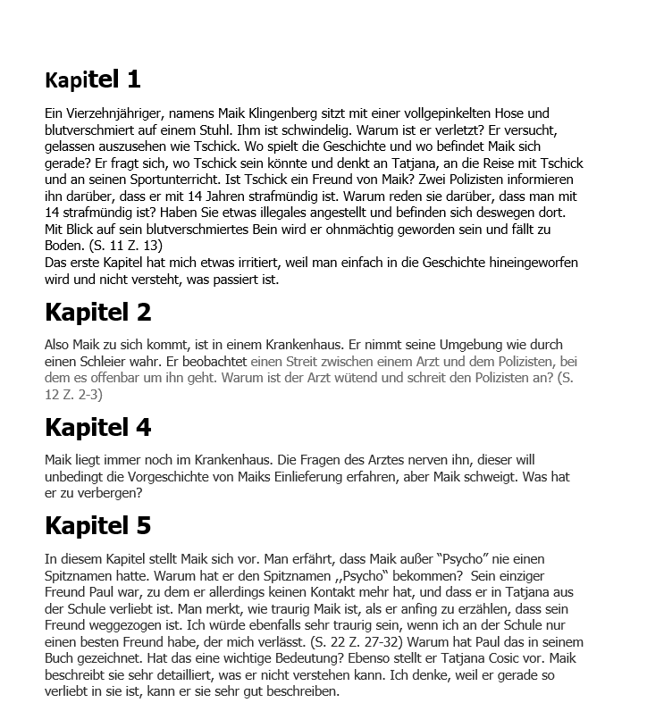 kann so ein lesetagebuch aussehen deutsch buch tschick