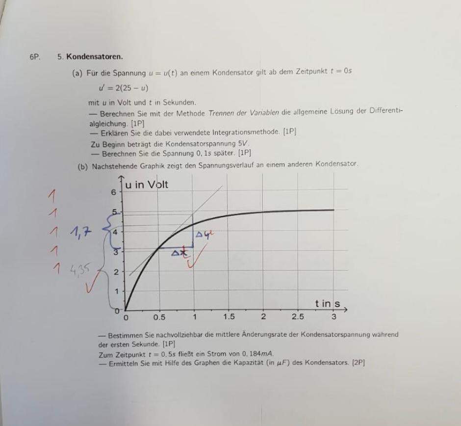 Kapazität mithilfe der Spannungsänderung berechnen? (Elektronik, rechnen, Funktion)