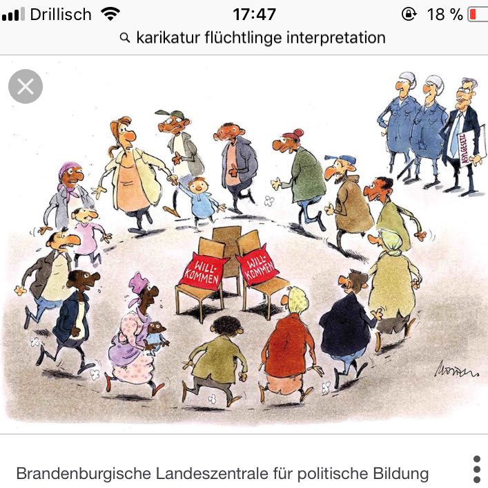 Karikatur Interpretation Analyse Fluchtlingswelle Willkommenskultur Schule Politik Deutschland