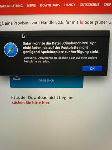 Keine Downloads in MacOS (Safari) möglich da angeblich zu wenig Speicher?