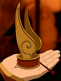 Beispiel aus "Die Legende von Aang" (sowas meine ich, halt nicht als Flamme) - (Frisur, Chinesisch, Kopfbedeckung)