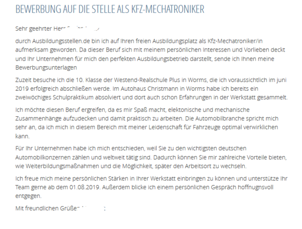 Kfz Mechatroniker Bewerbung Ausbildung