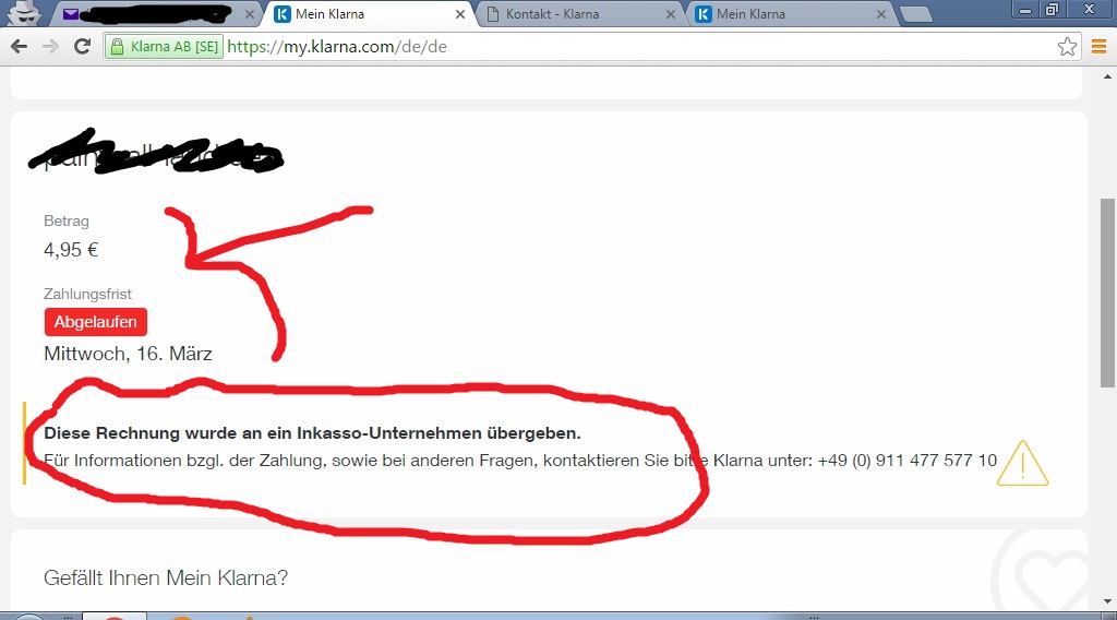 Klarna -Coeo Inkasso -Ich hatte eine rechnung von ca 38 ...
