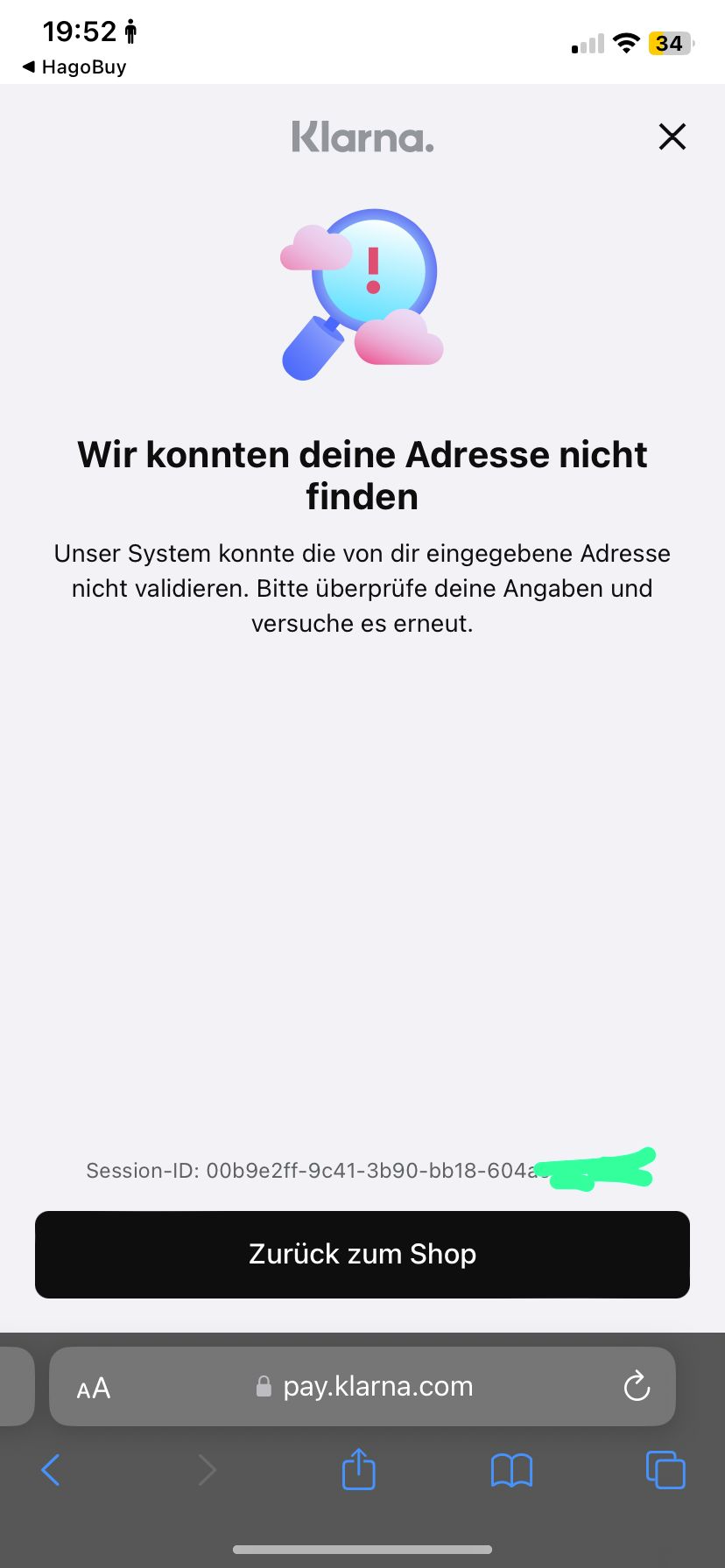 Klarna Adresse nicht gefunden? (Bestellung, Rechnung)