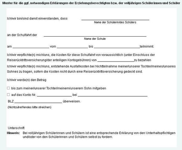 Klassenfahrt Schriftliche Einwilligung Schulrecht