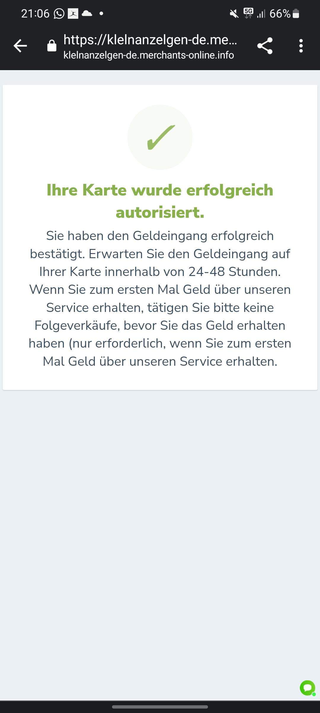 Kleinanzeigen Bestätigung "Sicheres Bezahlen" Geldeingang innerhalb der nächsten 2448 Stunden